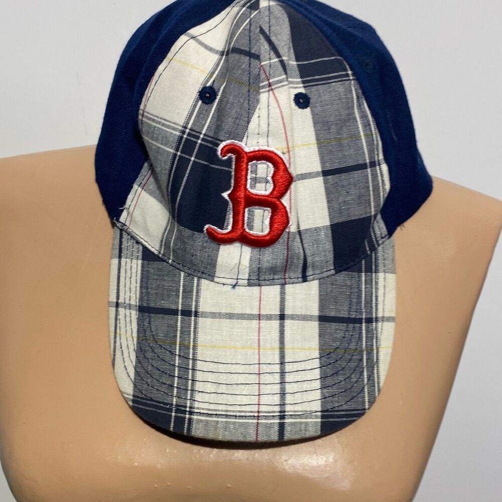 Men's Multicolor Boston Red‎ Plaid 100% Cotton Baseball Cap Hat Adjustable
